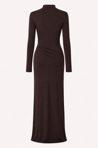 Vestido largo mujer cuello alto manga larga drapeado lateral – Monik