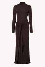 Vestido largo mujer cuello alto manga larga drapeado lateral – Monik