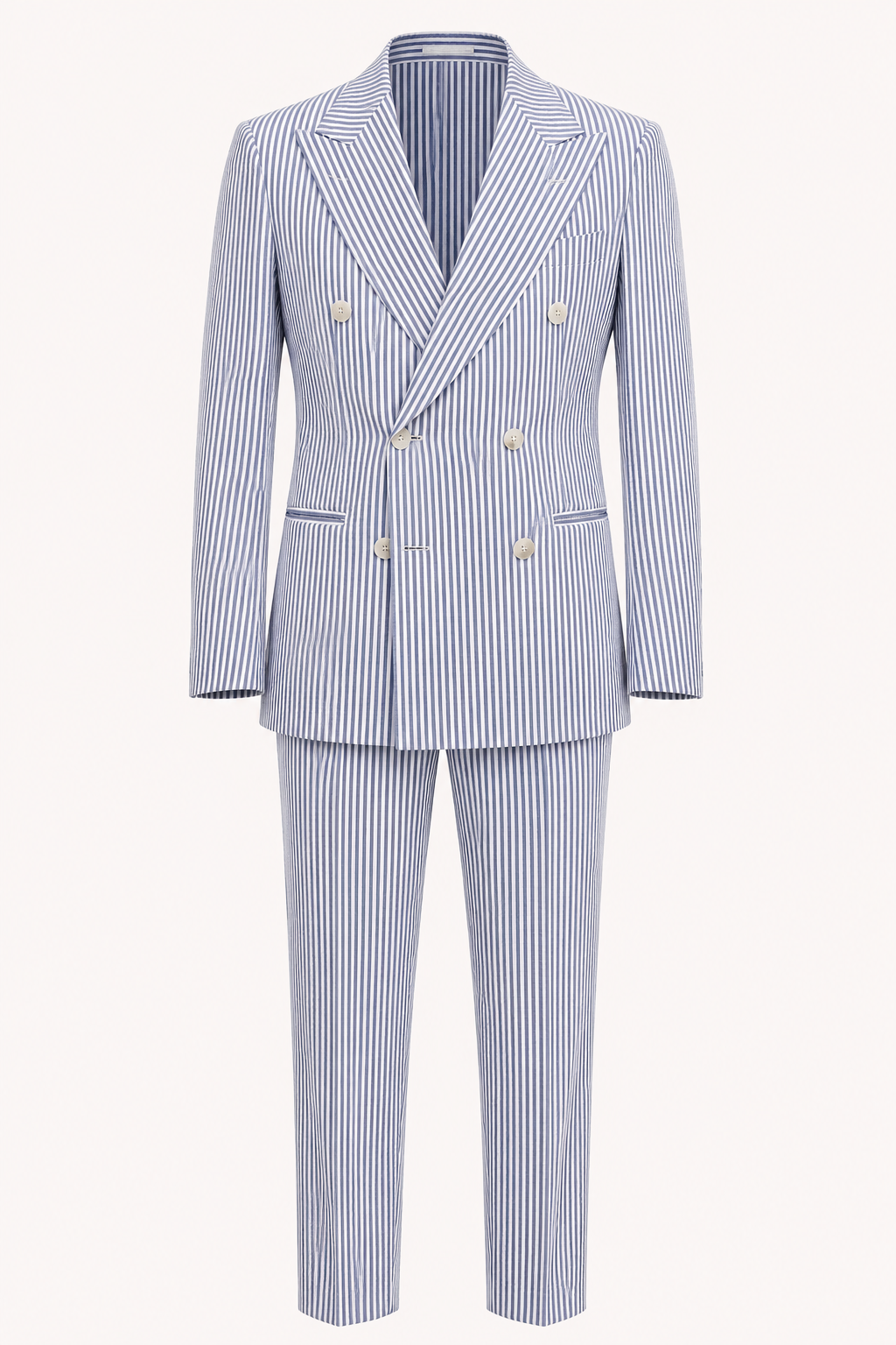 Traje hombre rayas azul claro americana cruzada pantalón – Emil
