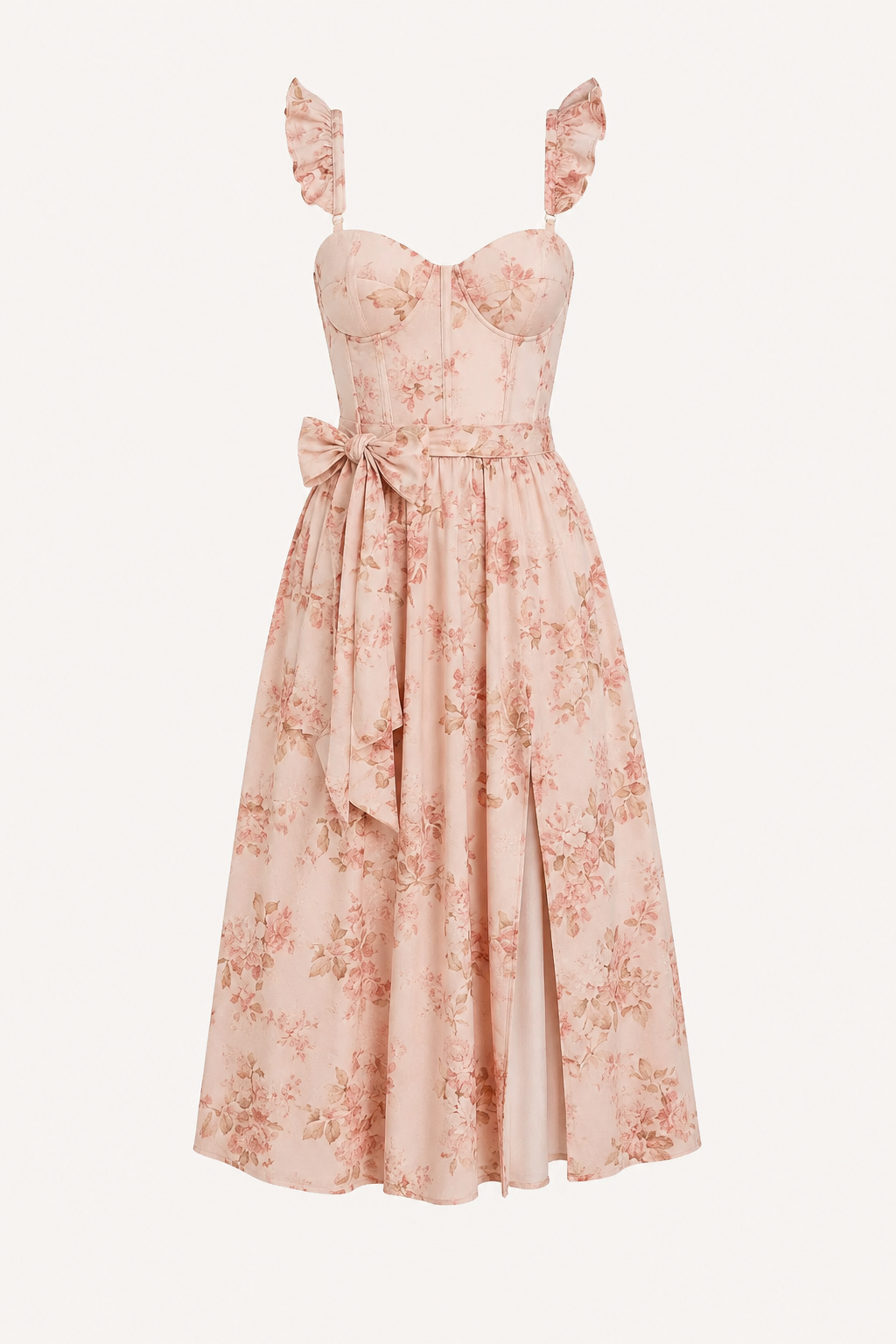 Vestido midi mujer floral escote corazón lazo cintura – Käthe