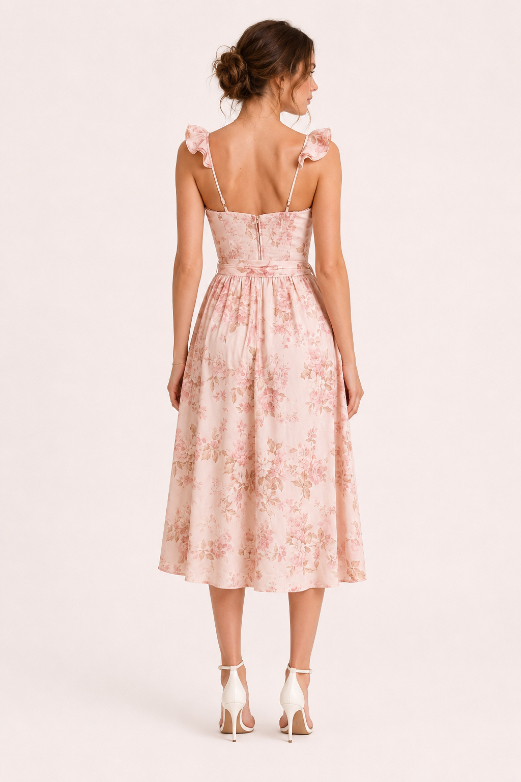 Vestido midi mujer floral escote corazón lazo cintura – Käthe