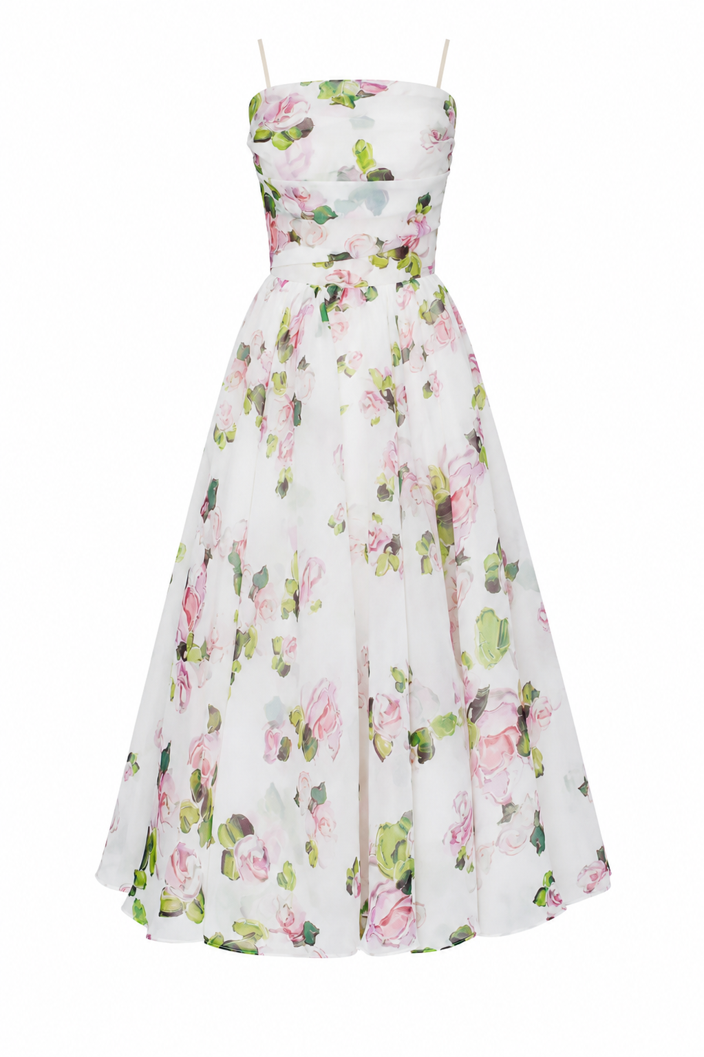 Vestido midi mujer floral tirantes finos cintura marcada – Elira