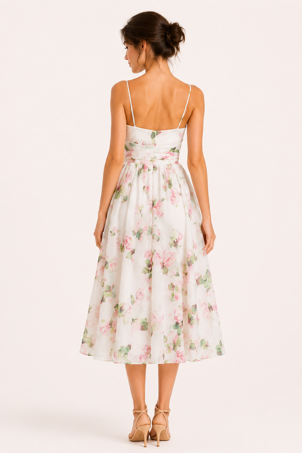 Vestido midi mujer floral tirantes finos cintura marcada – Elira