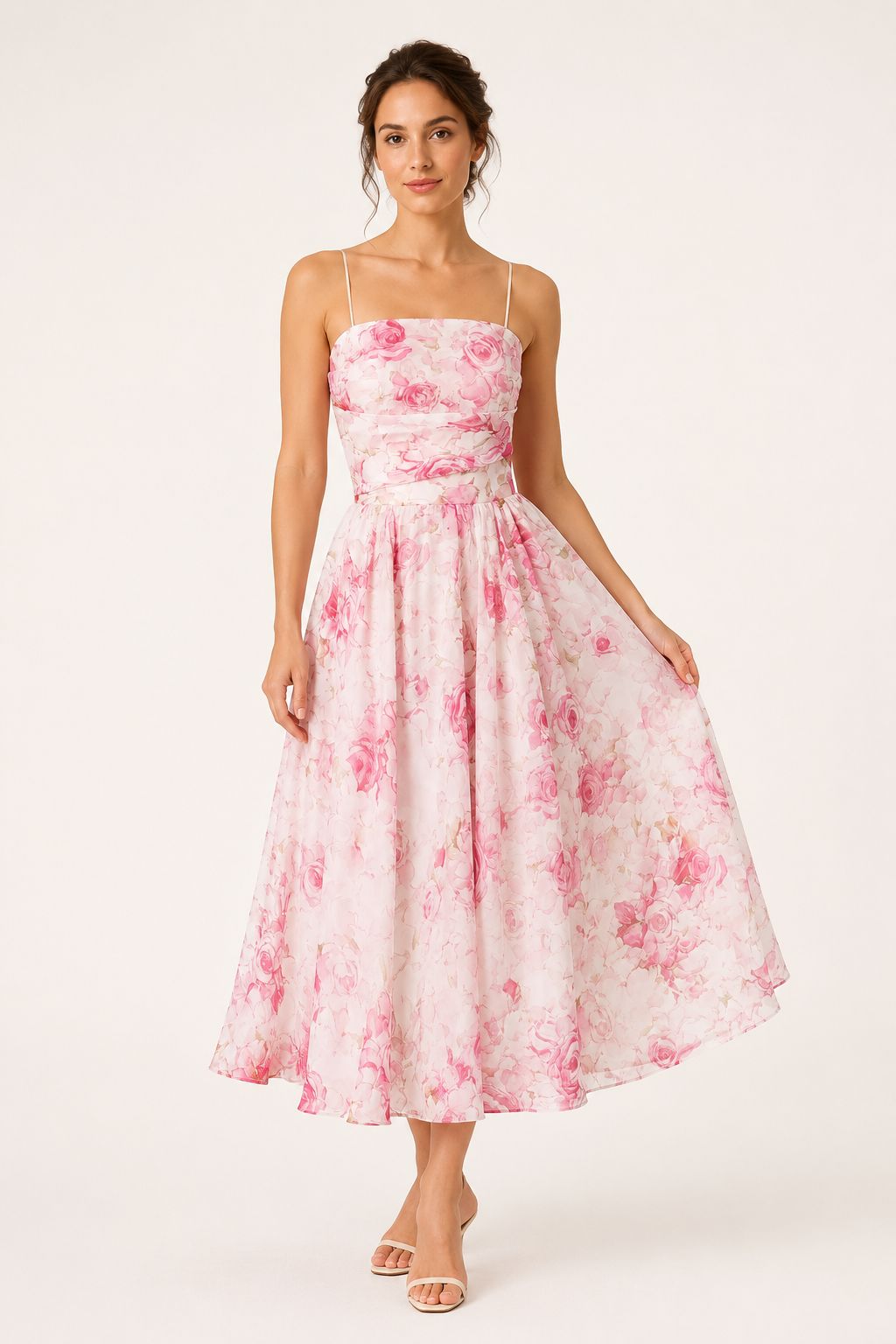 Vestido midi mujer floral tirantes finos cintura marcada – Elira