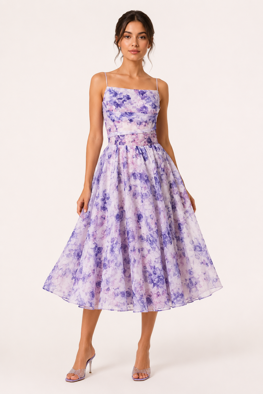 Vestido midi mujer floral tirantes finos cintura marcada – Elira