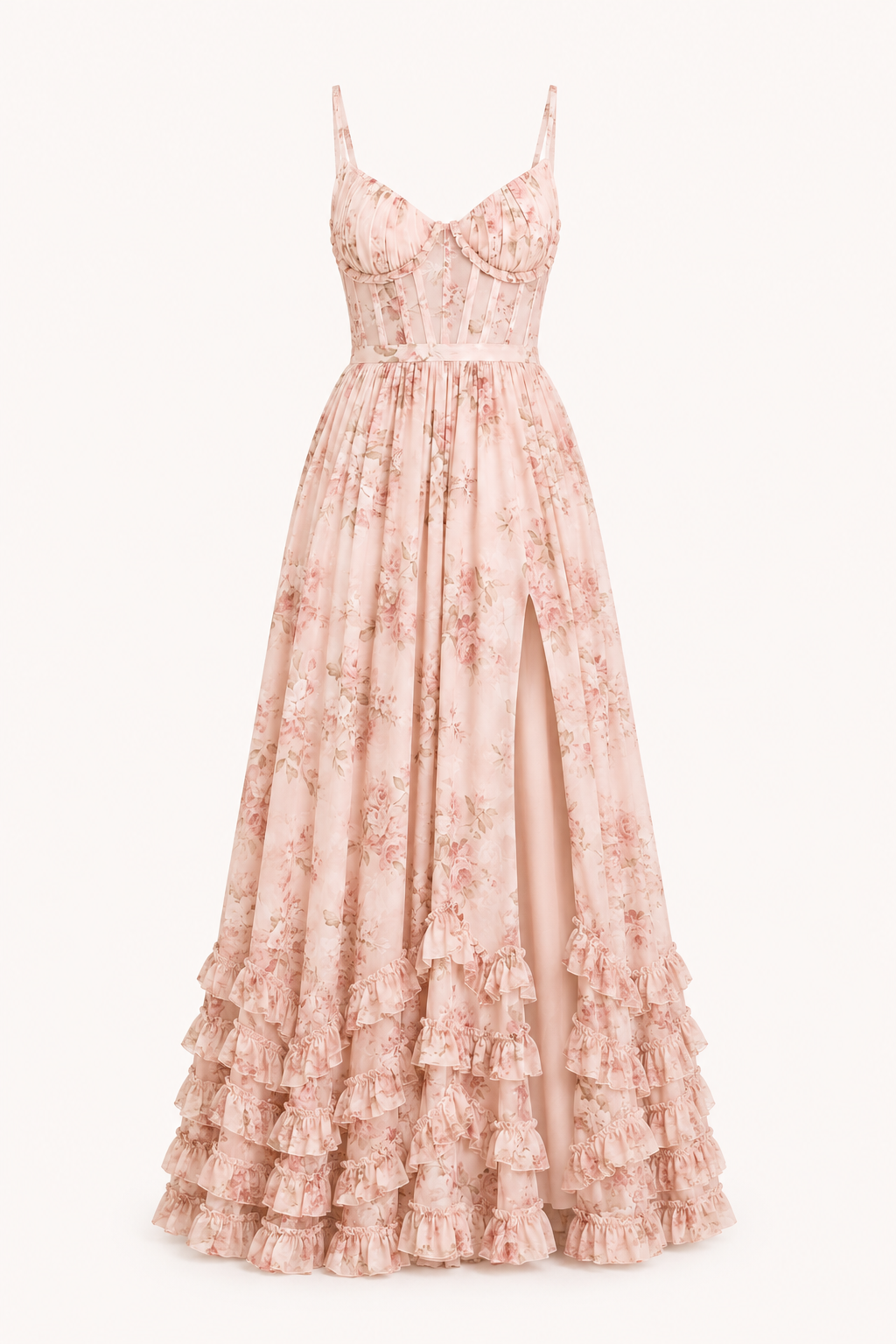 Vestido largo fiesta mujer floral copa marcada abertura – Elara