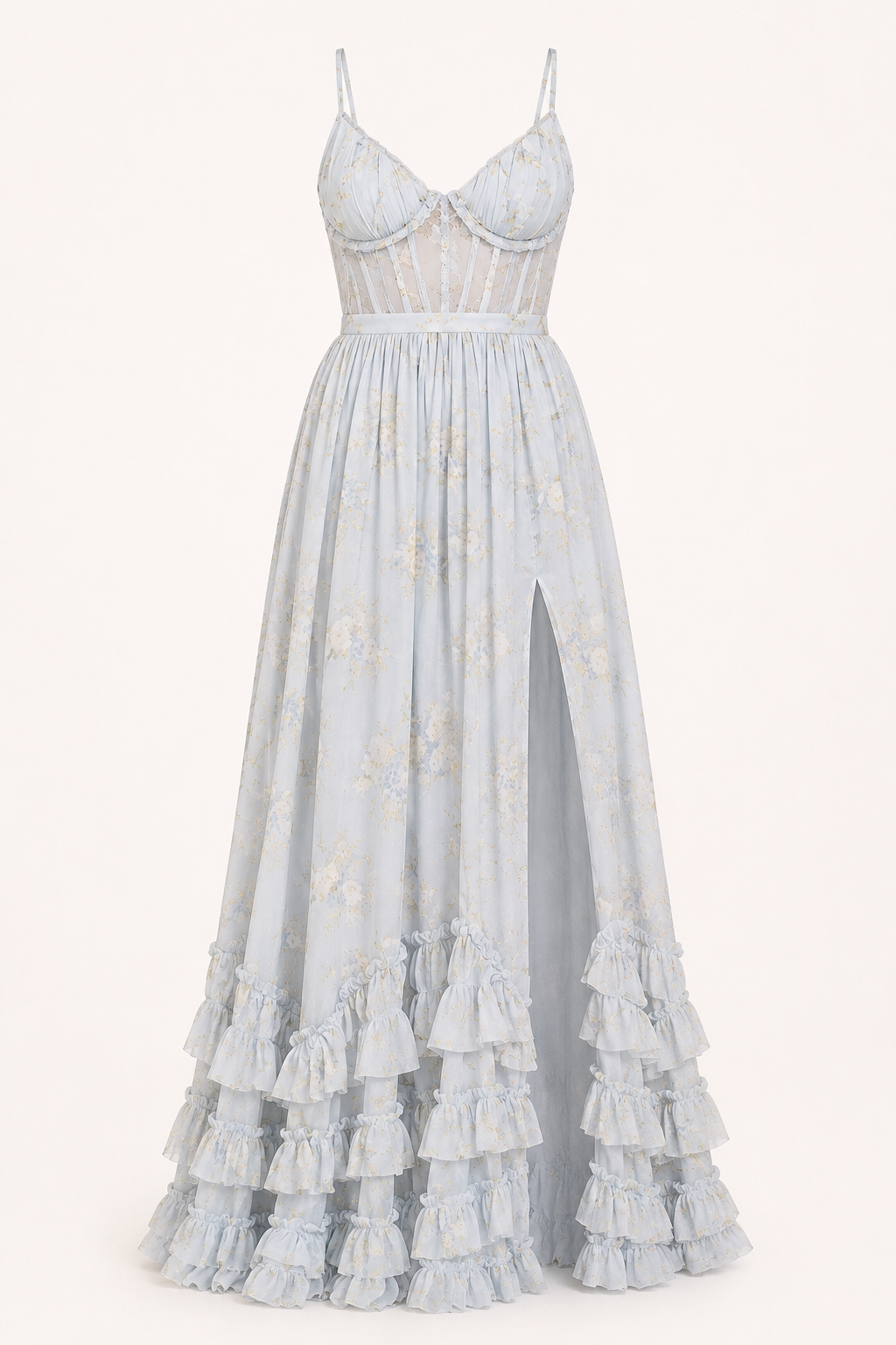 Vestido largo fiesta mujer floral copa marcada abertura – Elara