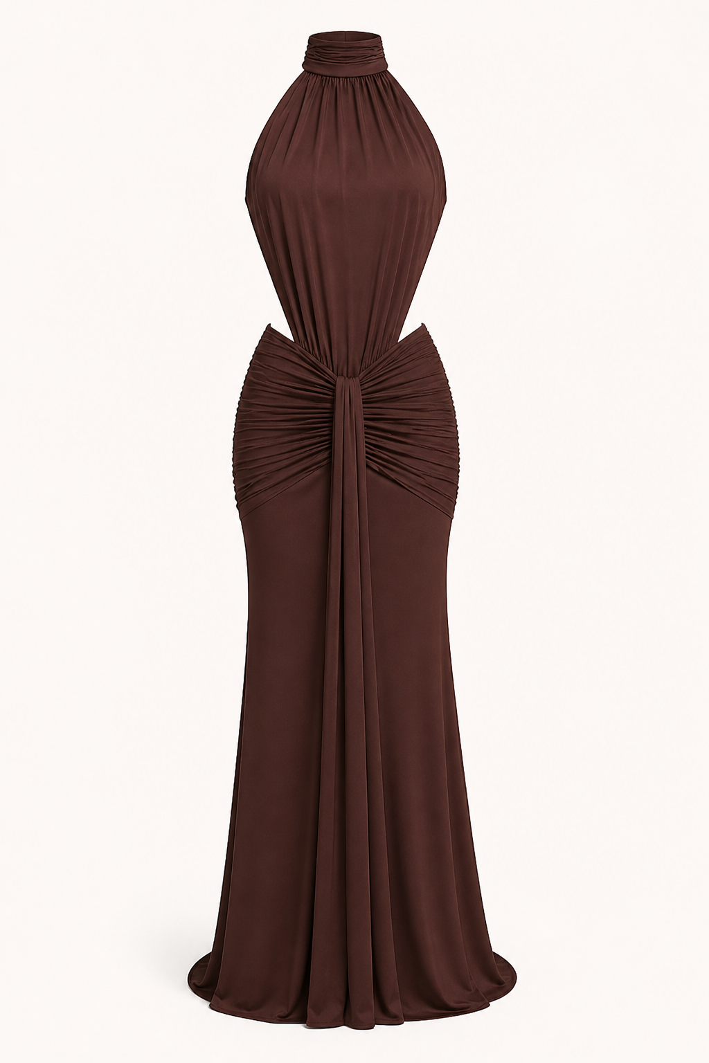 Vestido largo mujer halter fruncido ajustado elegante gala – Klara