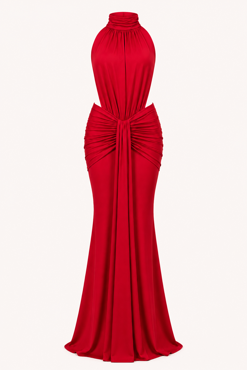 Vestido largo mujer halter fruncido ajustado elegante gala – Klara