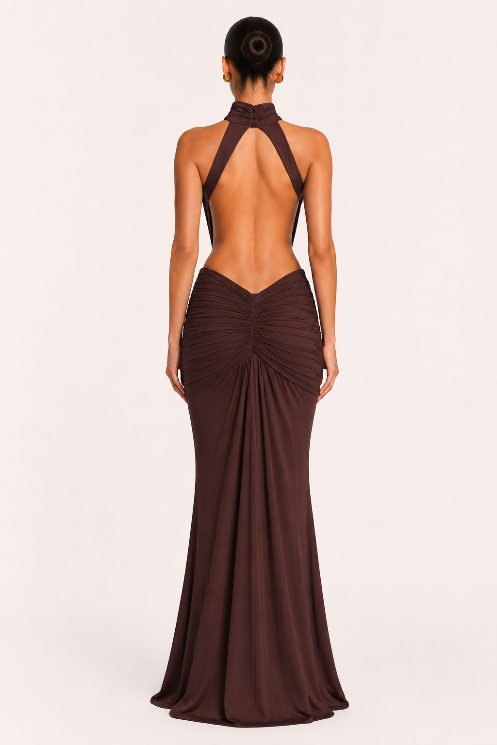 Vestido largo mujer halter fruncido ajustado elegante gala – Klara