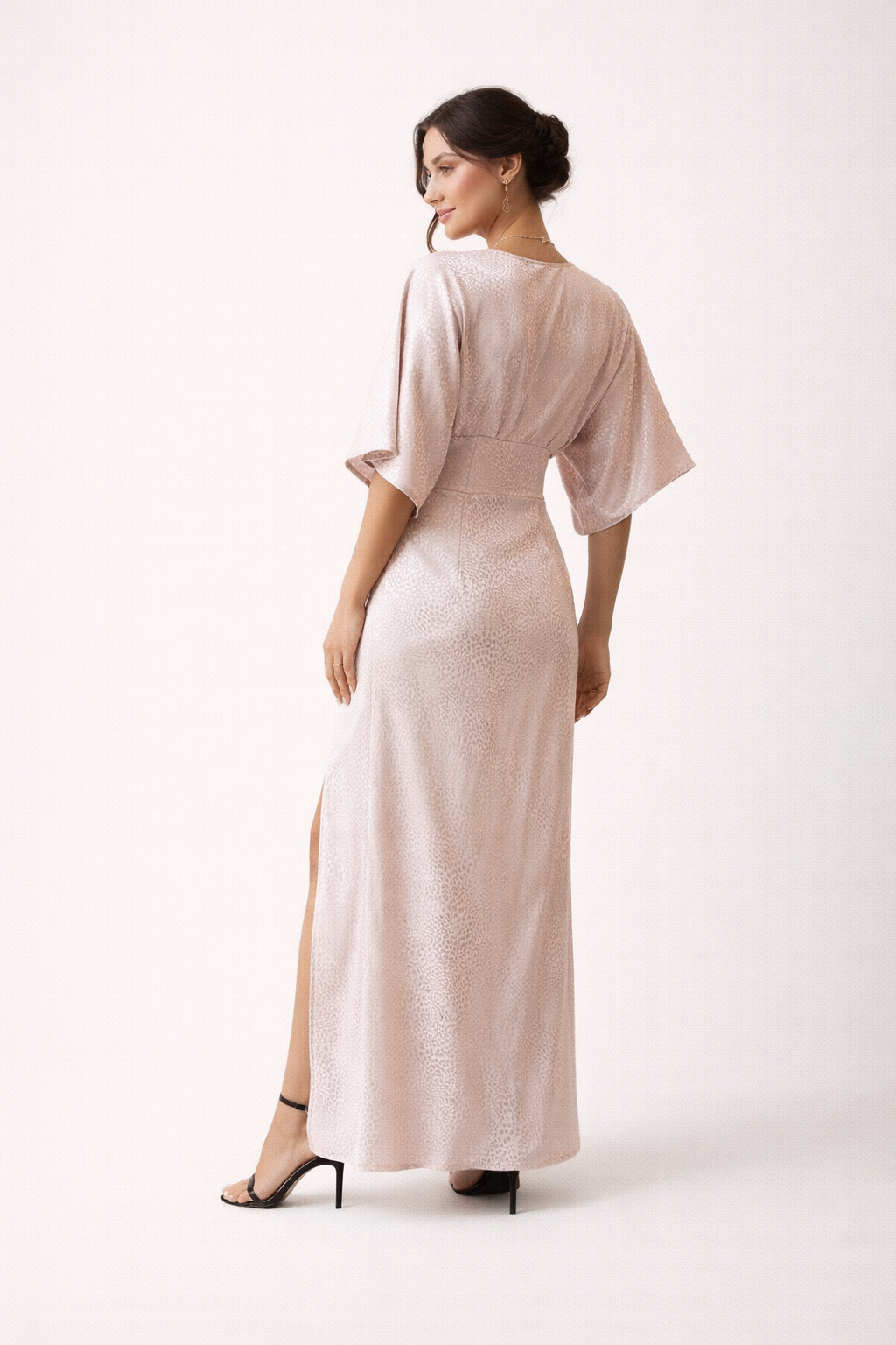 Vestido maxi mujer manga corta cómodo con abertura lateral - Fedra