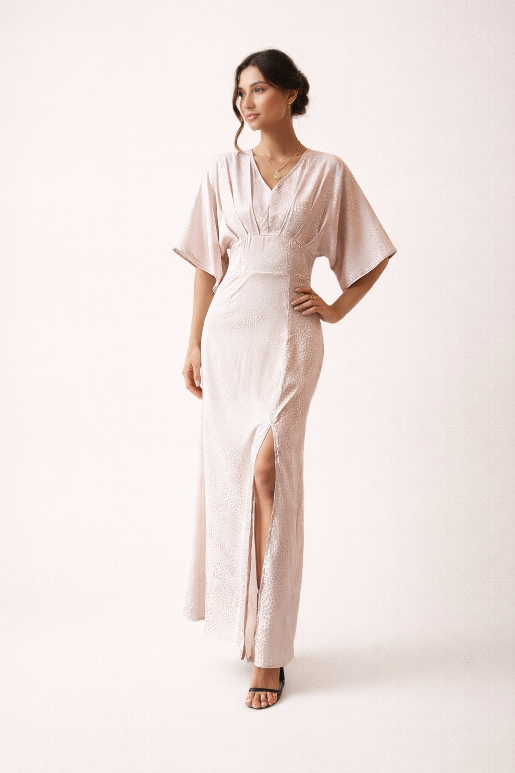 Vestido maxi mujer manga corta cómodo con abertura lateral - Fedra