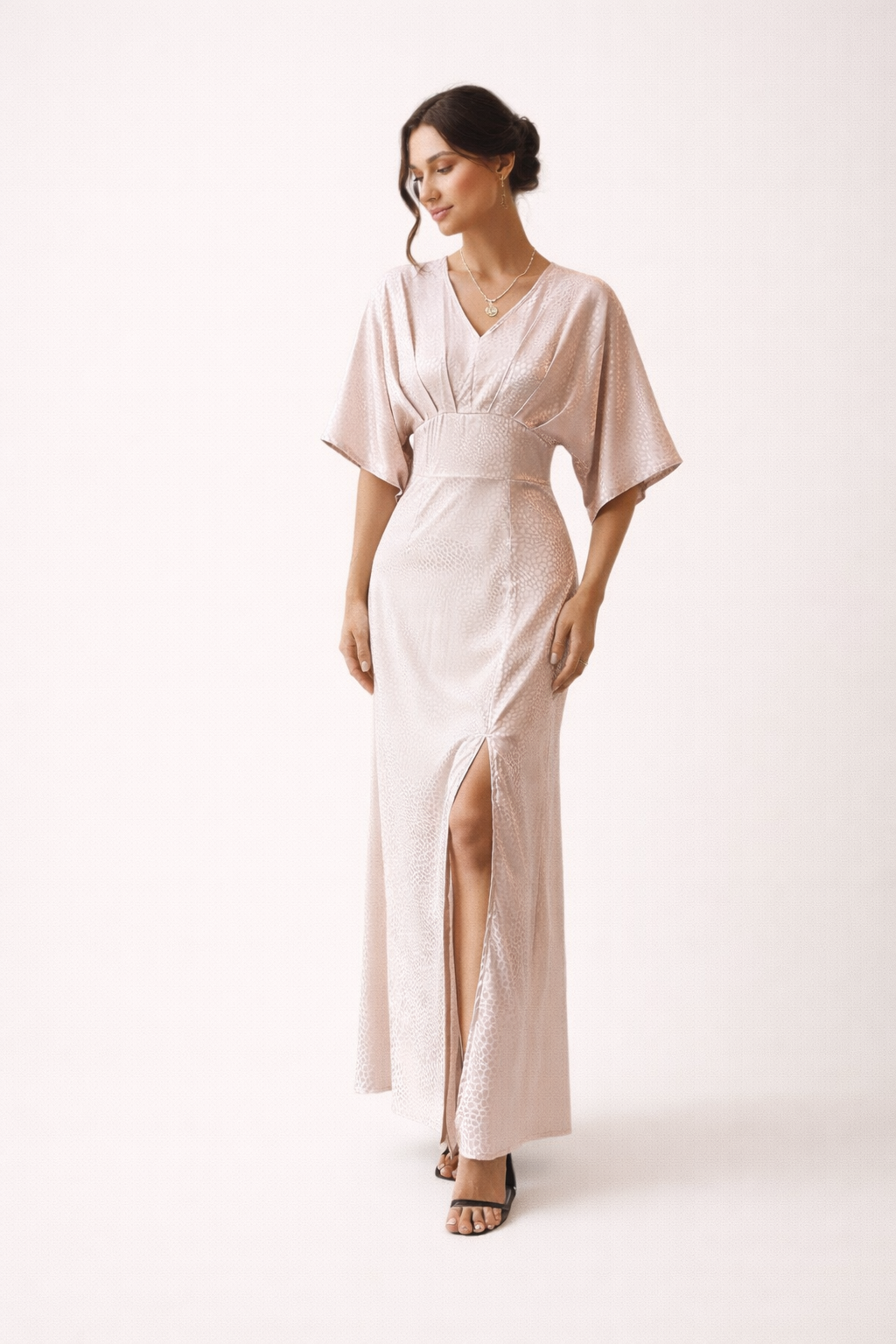Vestido maxi mujer manga corta cómodo con abertura lateral - Fedra