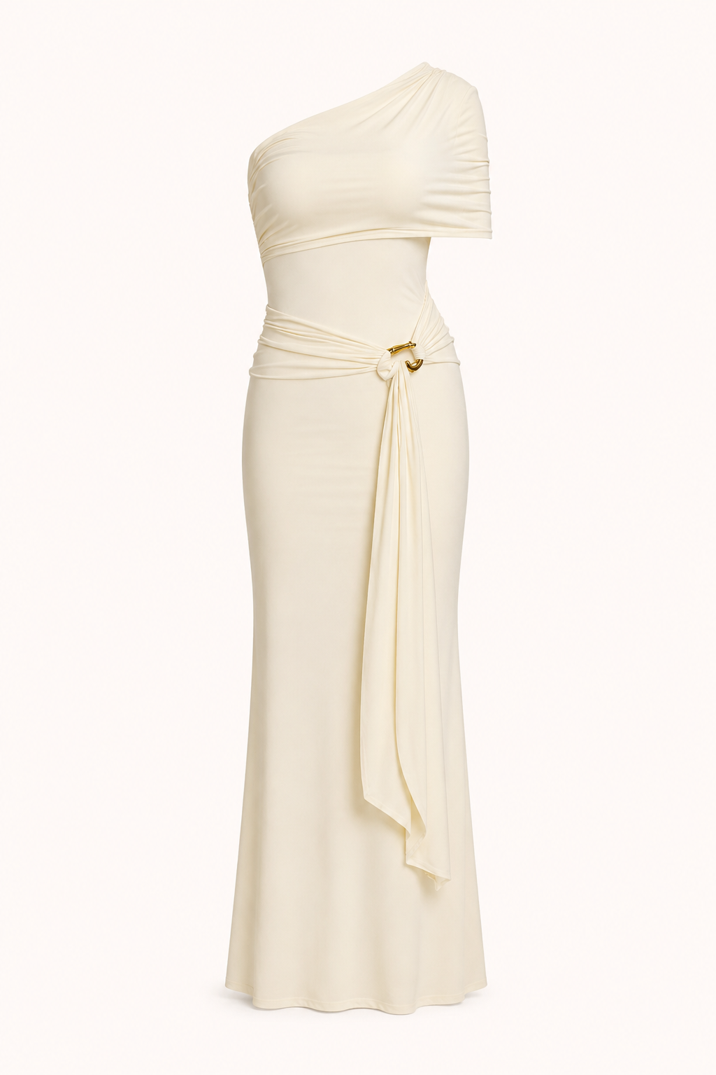 Vestido largo mujer un hombro drapeado lateral ajustado – Maike