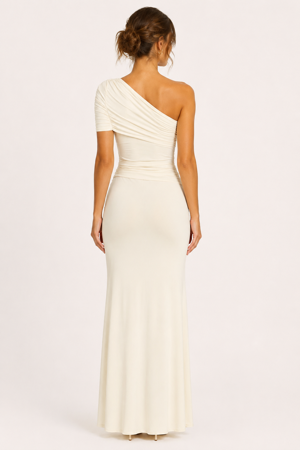 Vestido largo mujer un hombro drapeado lateral ajustado – Maike