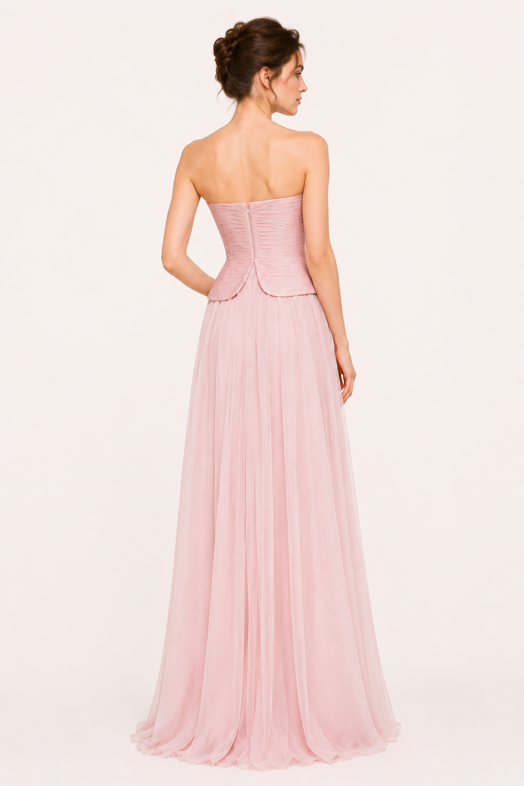 Vestido largo mujer strapless plisado abertura pecho falda amplia – Enice