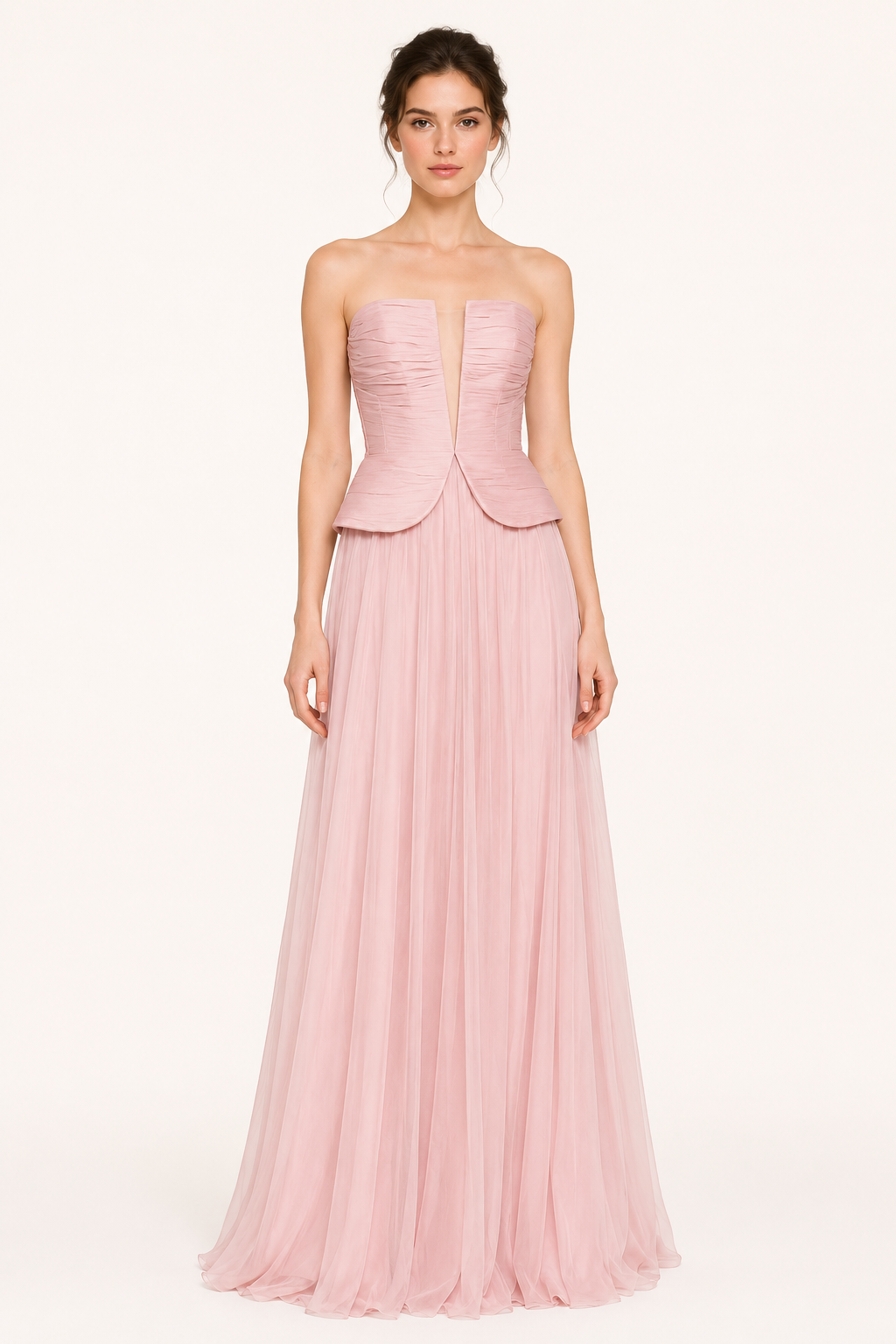 Vestido largo mujer strapless plisado abertura pecho falda amplia – Enice
