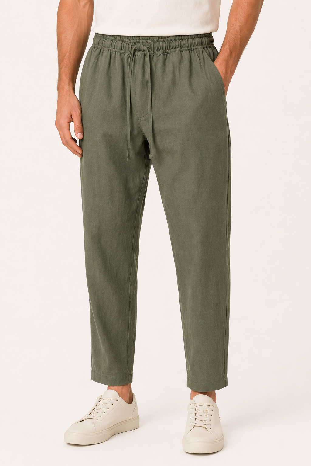 Pantalón hombre lino casual cintura elástica cordón ligero verano – Jannik