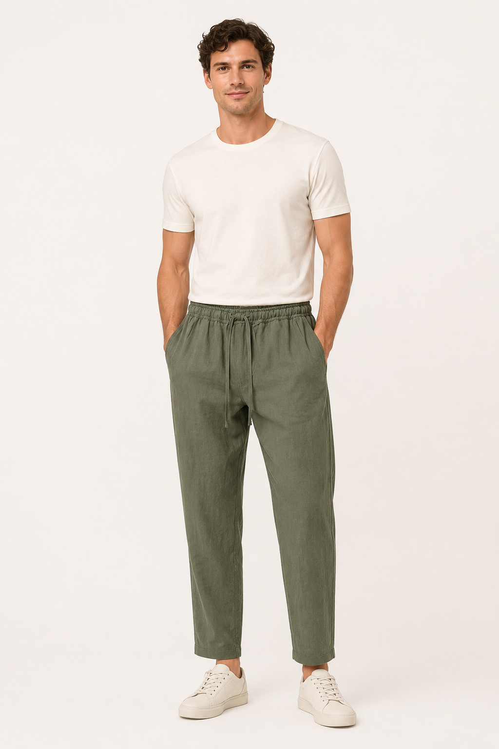 Pantalón hombre lino casual cintura elástica cordón ligero verano – Jannik