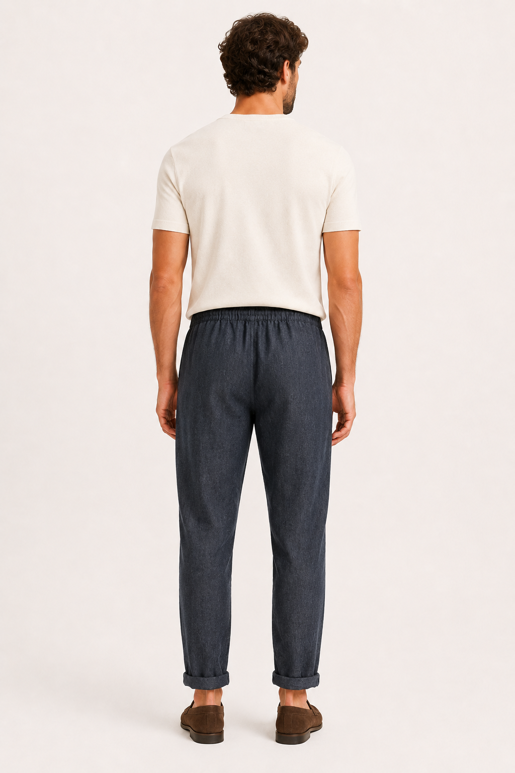 Pantalón hombre lino cintura elástica bajo doblado casual – Falk