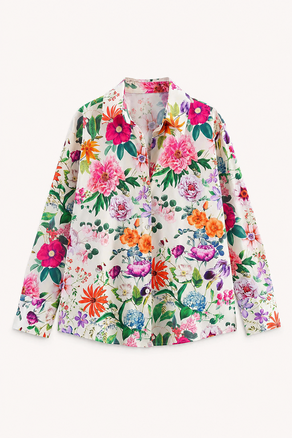 Blusa mujer floral cuello camisero manga larga botones – Katrin