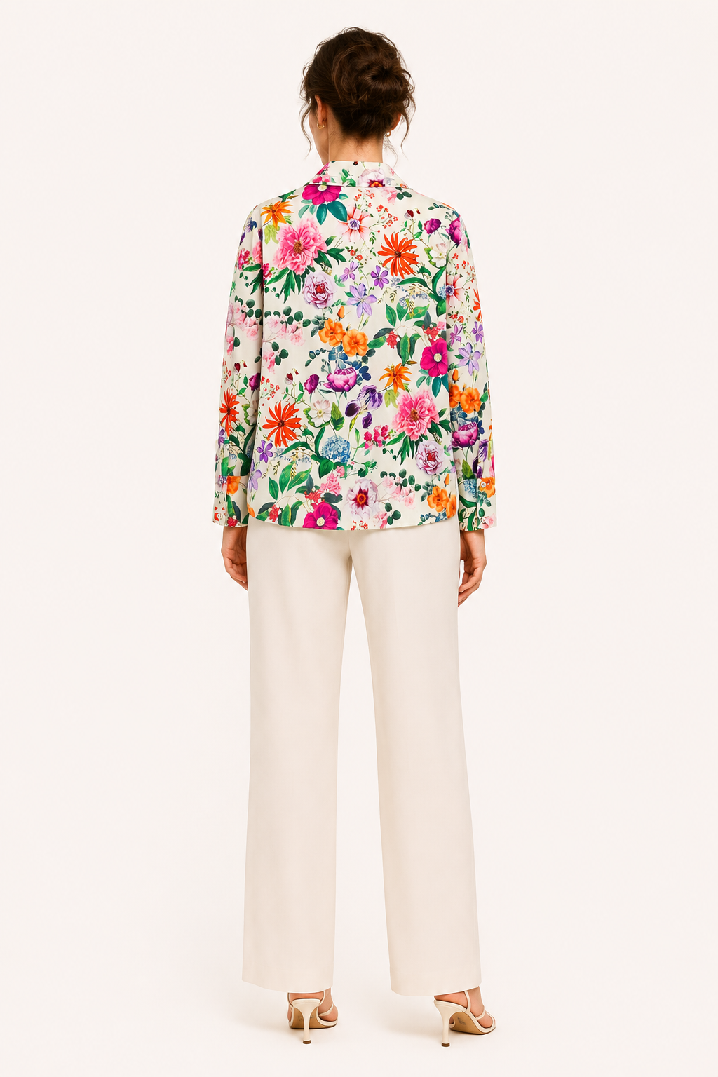Blusa mujer floral cuello camisero manga larga botones – Katrin