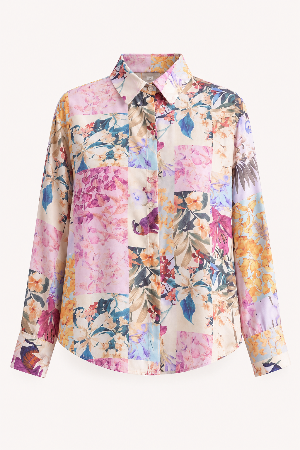Blusa mujer estampada cuello camisero manga larga botones – Laura