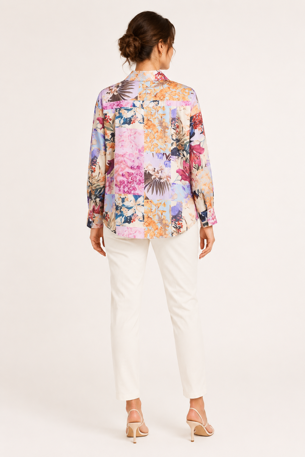 Blusa mujer estampada cuello camisero manga larga botones – Laura