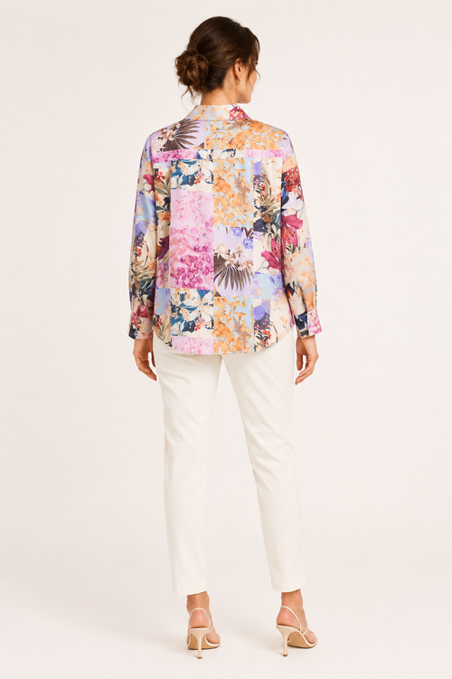 Blusa mujer estampada cuello camisero manga larga botones – Laura