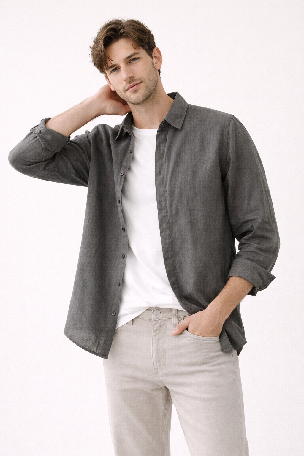 Camisa lino hombre manga larga verano - Harry