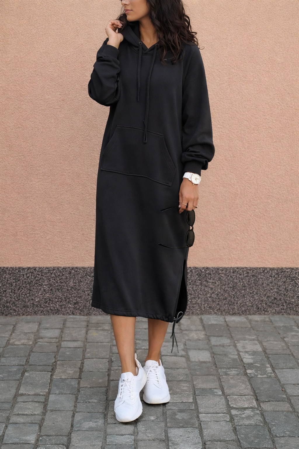 Vestido sudadera largo con capucha para mujer - Lina