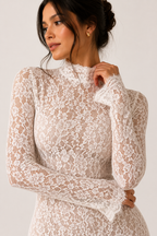 Vestido midi encaje mujer cuello alto manga larga floral – Samara