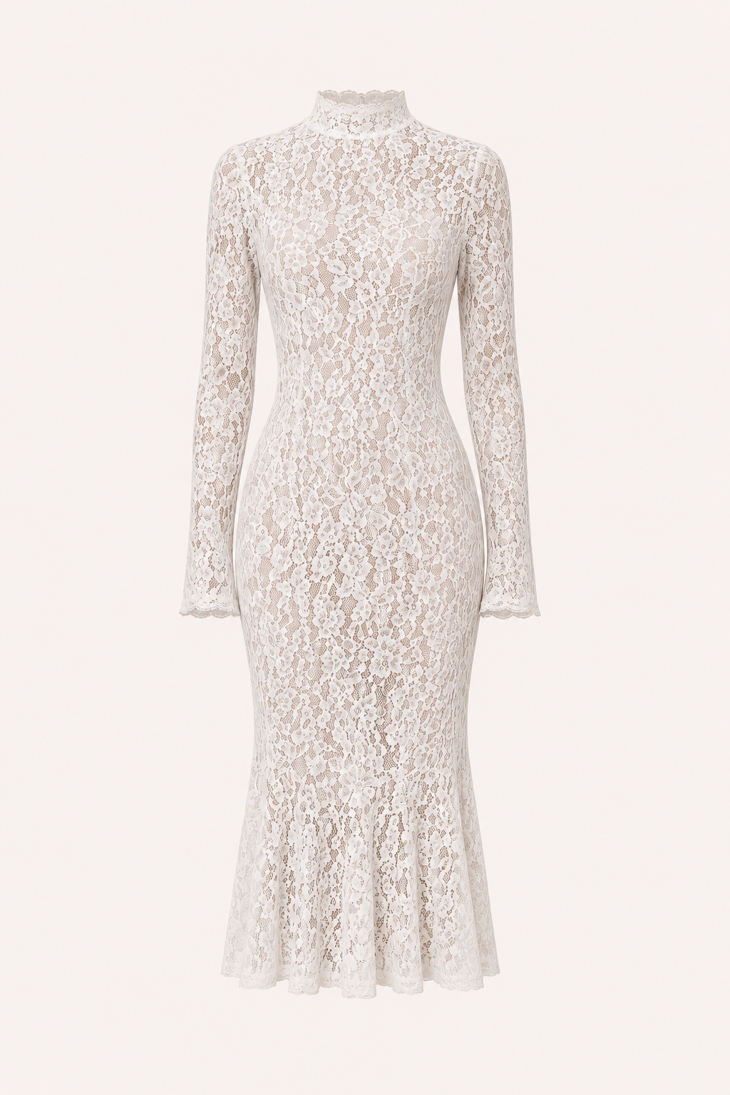 Vestido midi encaje mujer cuello alto manga larga floral – Samara