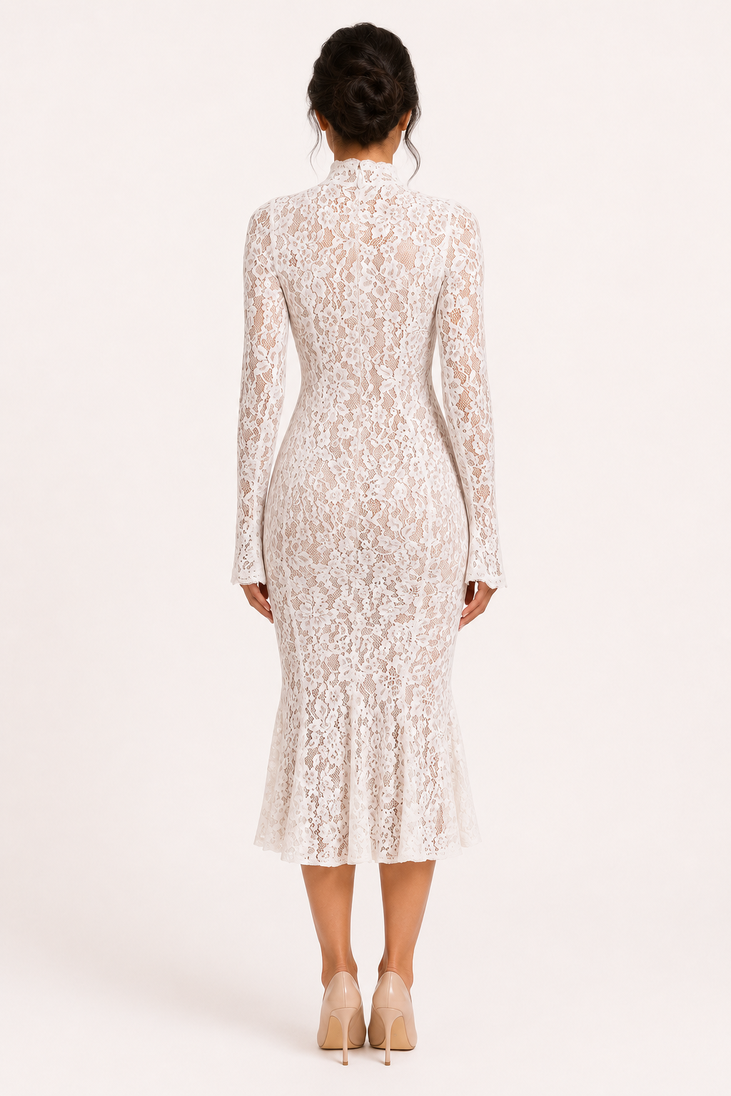 Vestido midi encaje mujer cuello alto manga larga floral – Samara