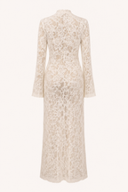 Vestido largo encaje mujer escote cruzado manga larga – Anneliese