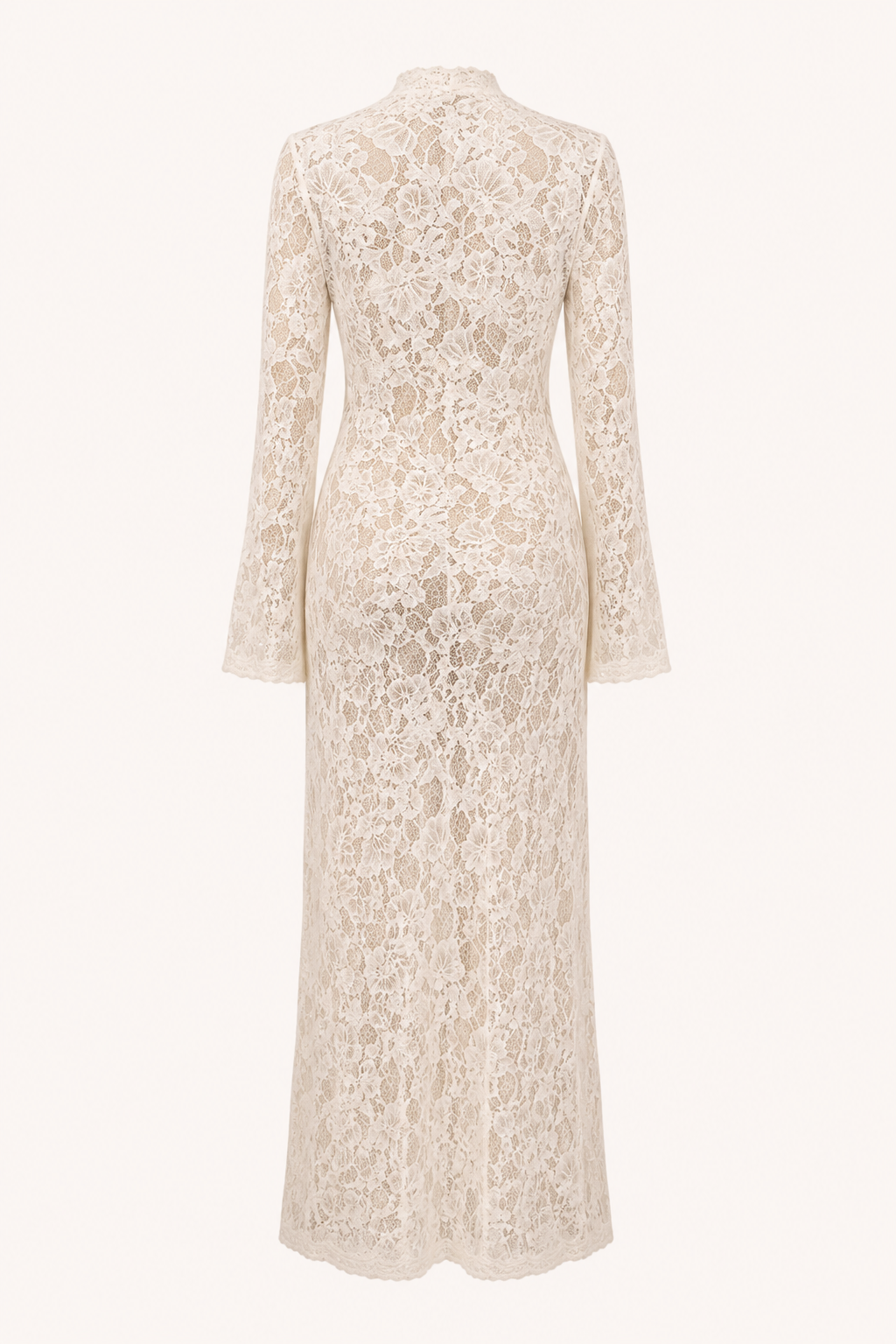 Vestido largo encaje mujer escote cruzado manga larga – Anneliese