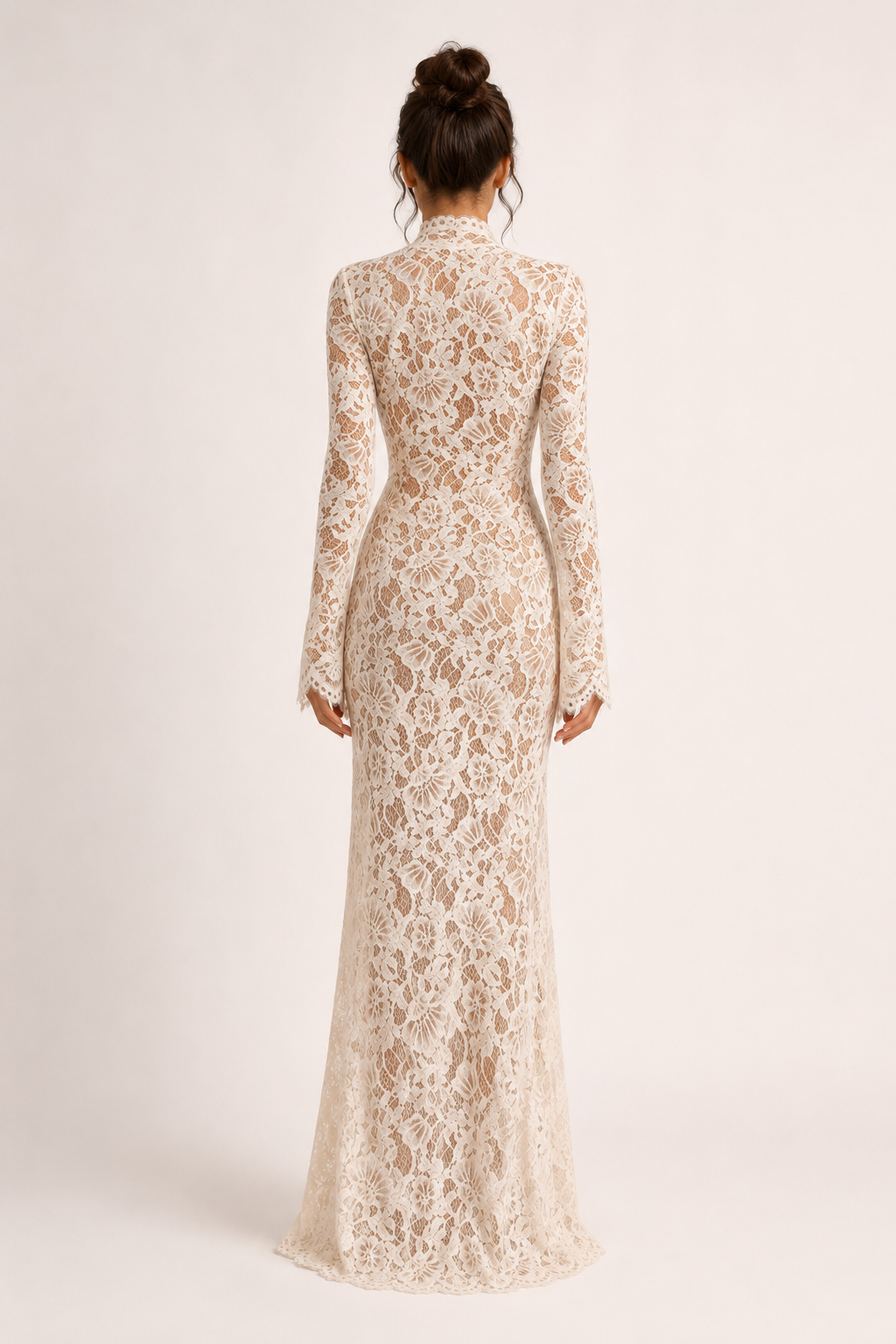 Vestido largo encaje mujer escote cruzado manga larga – Anneliese