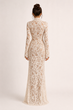 Vestido largo encaje mujer escote cruzado manga larga – Anneliese