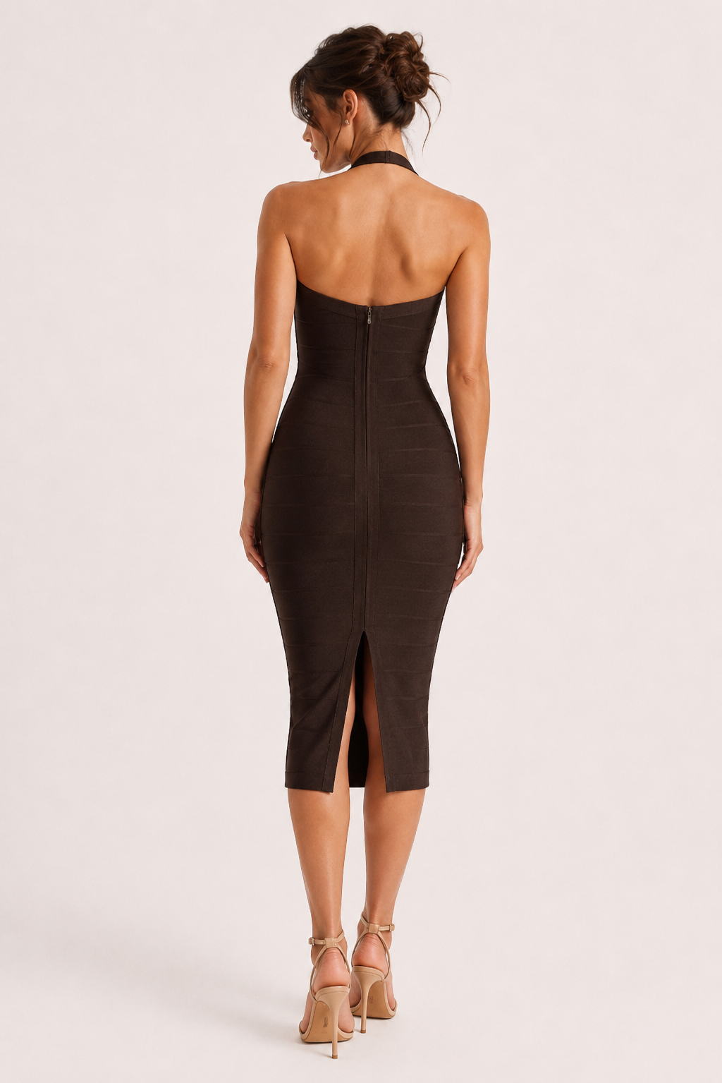 Vestido bandage midi mujer cuello halter copas marcadas – Erika
