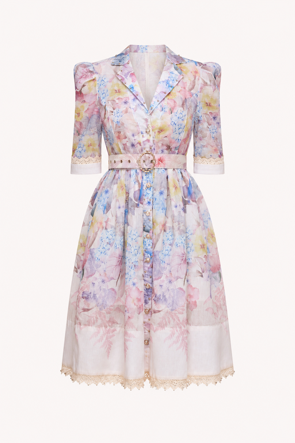 Vestido camisero mujer floral manga corta cinturón hebilla – Minna