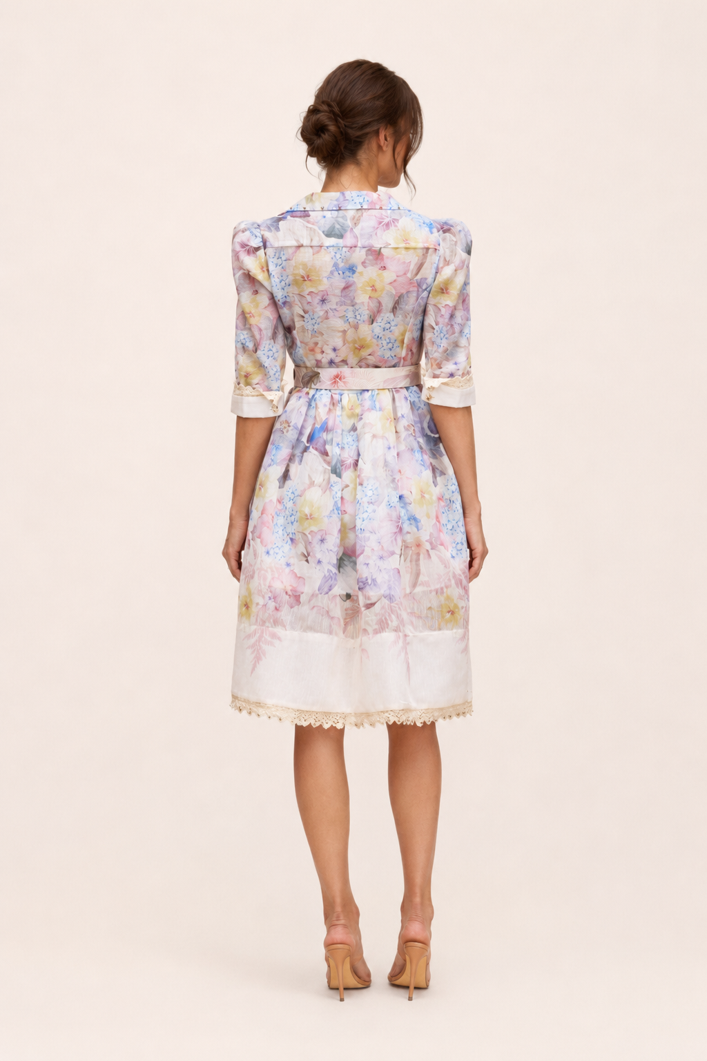 Vestido camisero mujer floral manga corta cinturón hebilla – Minna