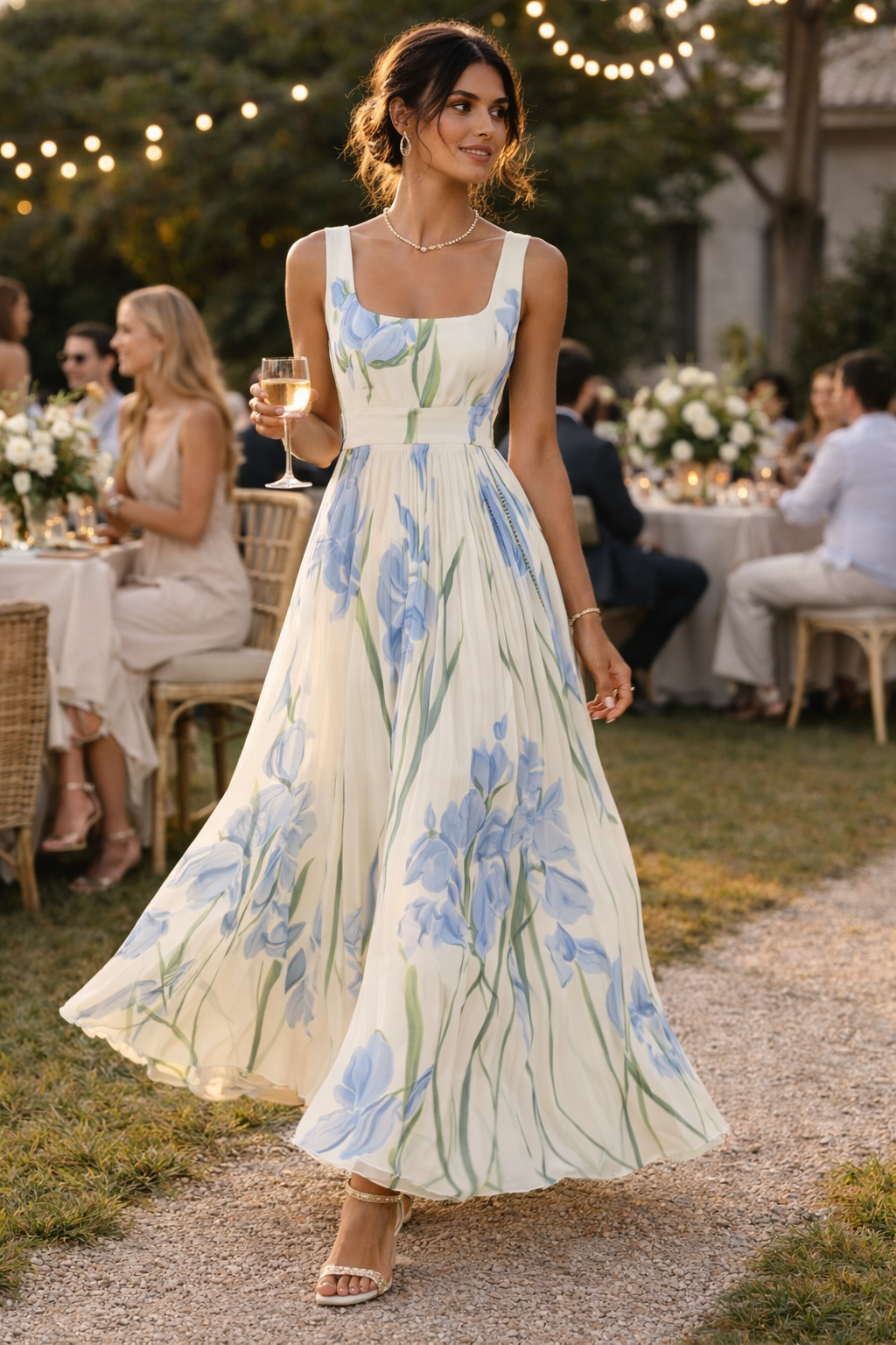 Vestido largo mujer plisado floral elegante verano - Leonore