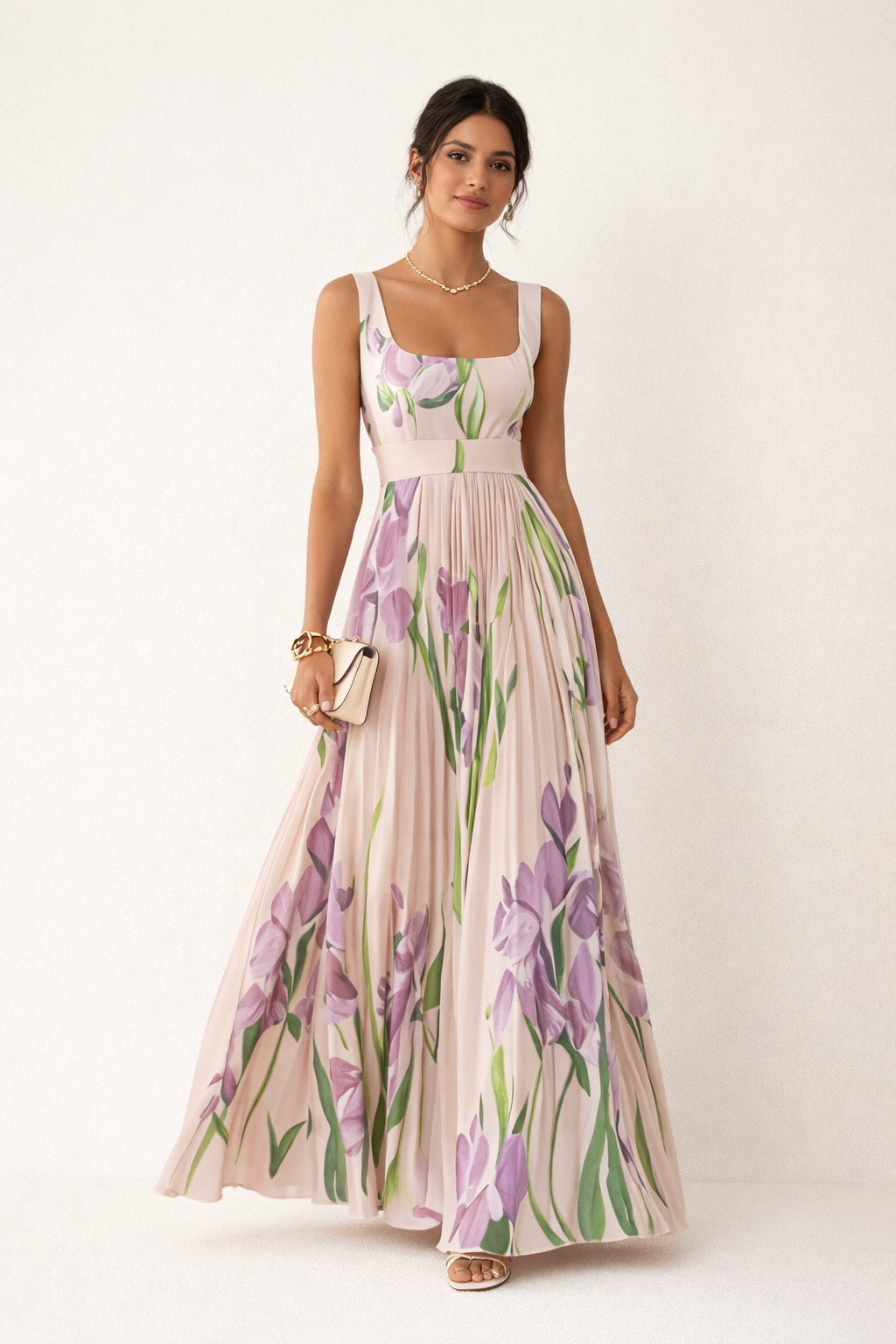 Vestido largo mujer plisado floral elegante verano - Leonore