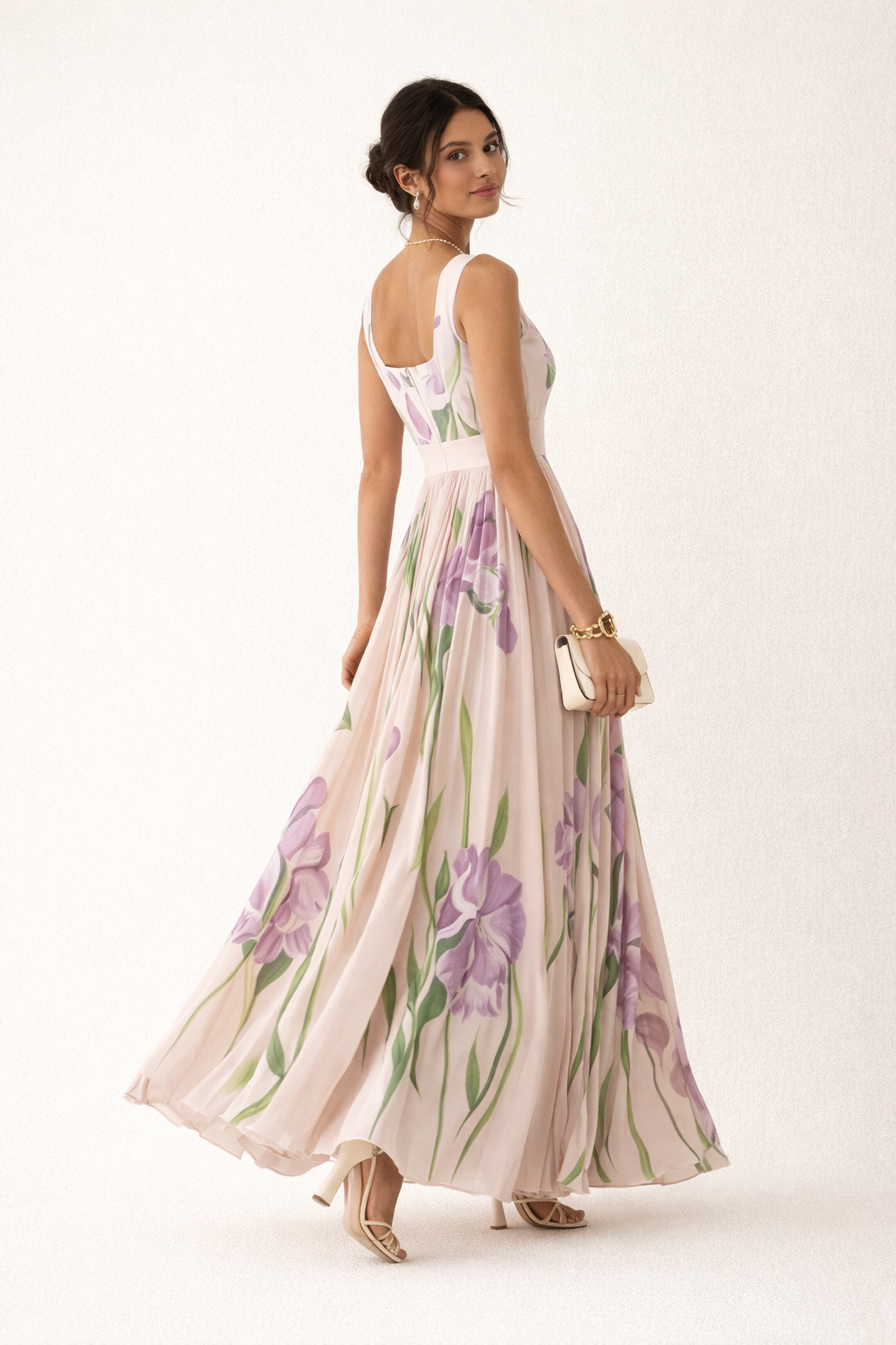 Vestido largo mujer plisado floral elegante verano - Leonore