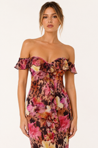 Vestido largo floral mujer hombros descubiertos escote corazón – Käthe