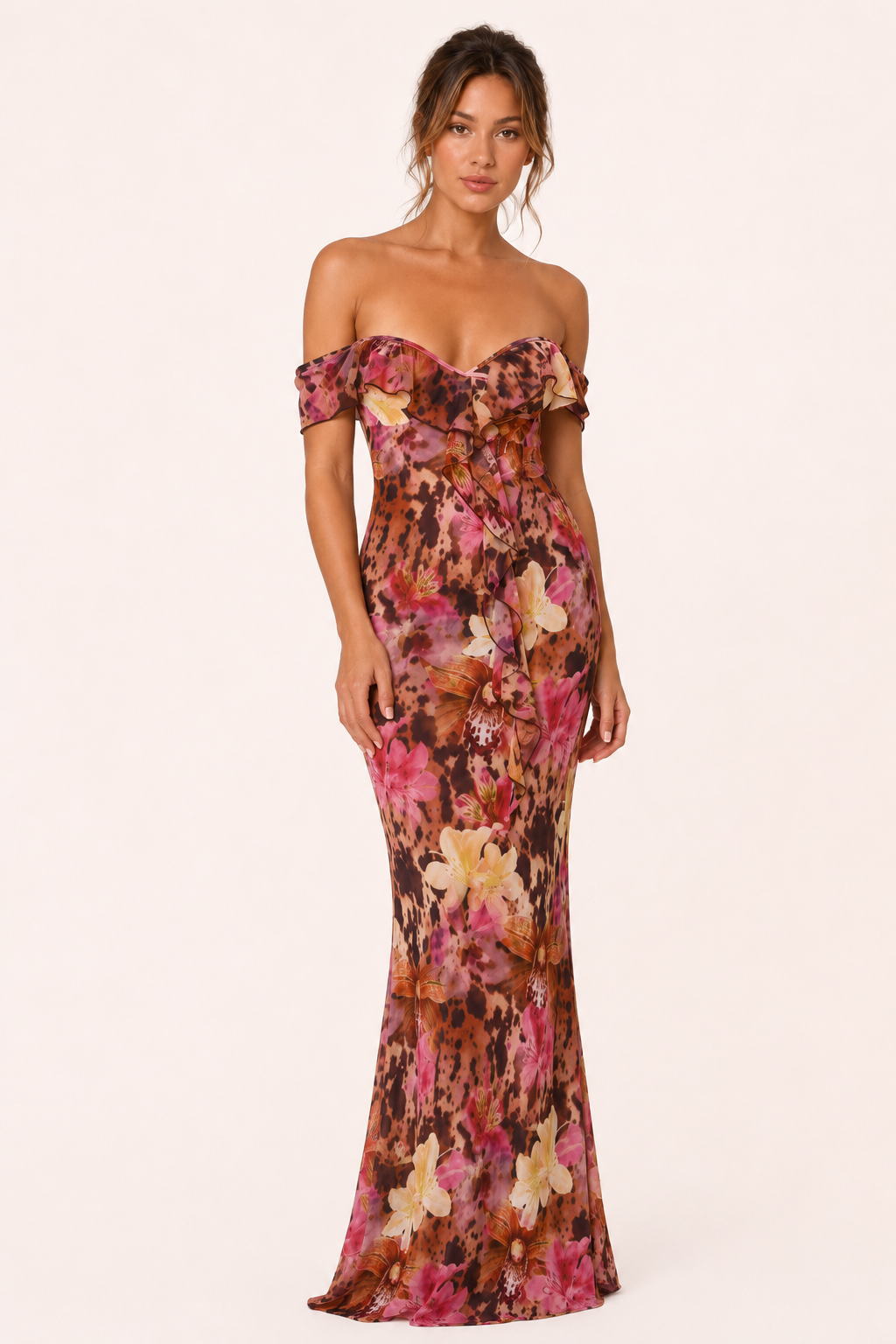 Vestido largo floral mujer hombros descubiertos escote corazón – Käthe