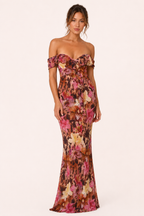 Vestido largo floral mujer hombros descubiertos escote corazón – Käthe