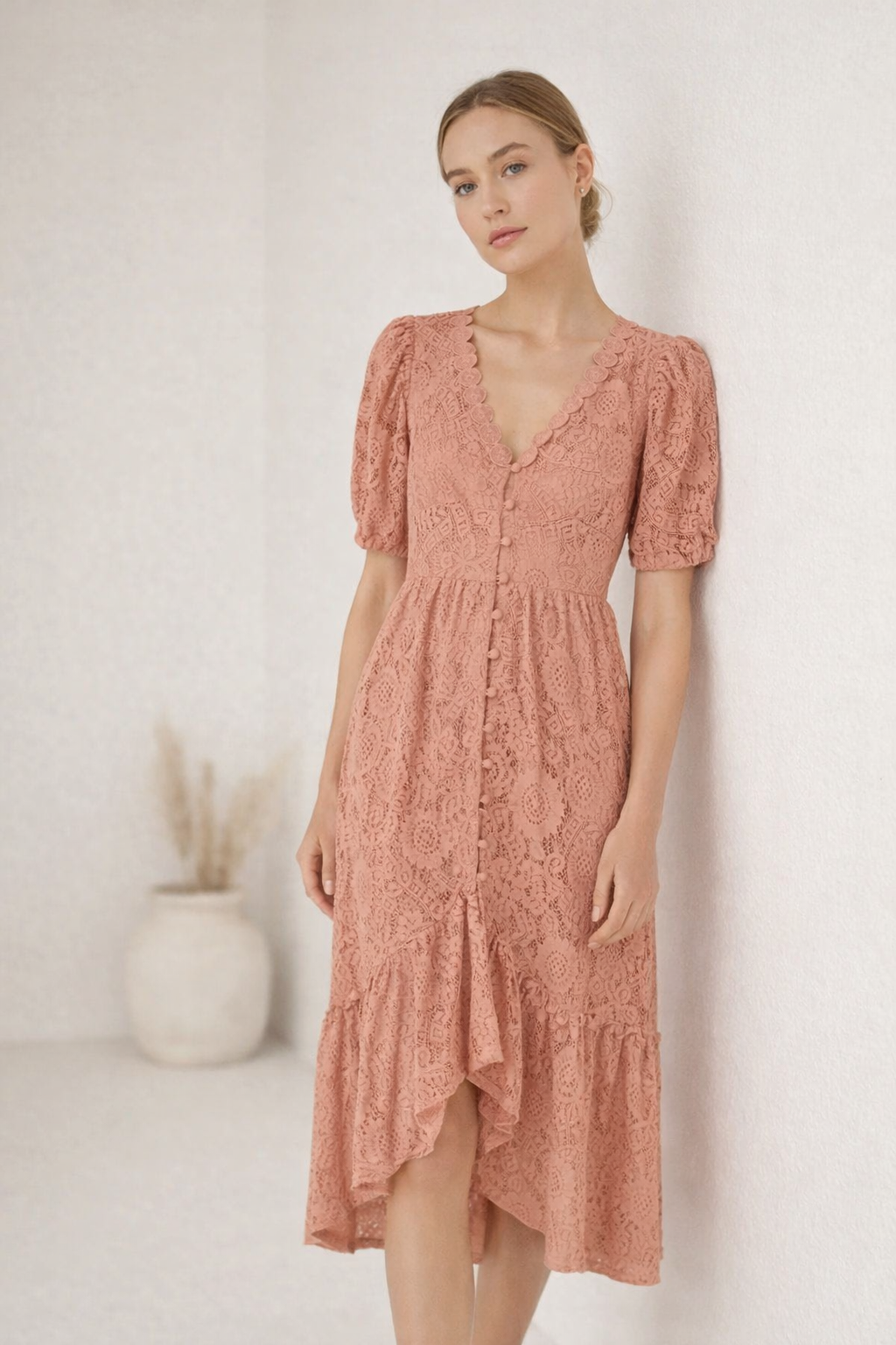 Vestido de encaje escote en V para mujer - Valen
