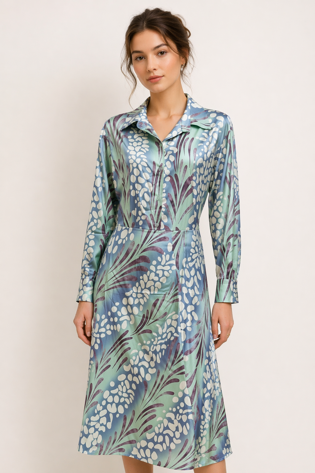 Conjunto mujer blusa manga larga falda estampado elegante casual - Amanda