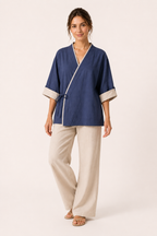 Blusa kimono mujer cruzada manga ancha ribete contraste – Frida